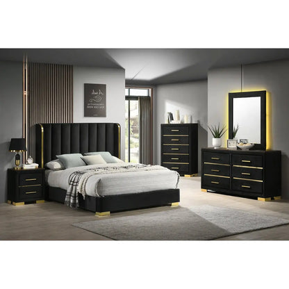 Madison Modern bedroom set with black furniture and gold accents