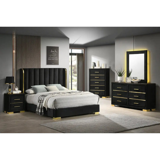 Madison Modern bedroom set with black furniture and gold accents