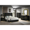 Modern bedroom set with black Bed, storage chest, 2 nightstand and dresser with mirror