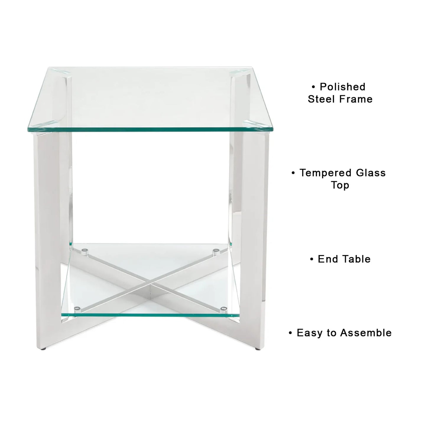 Maison Tempered Glass Top End Table with Stainless Steel Frame