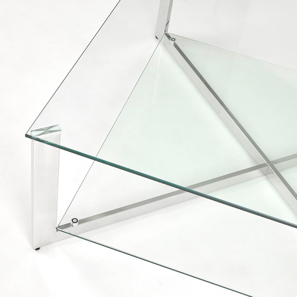 Maison Square Tempered Glass Coffee Table with Stainless Steel Frame