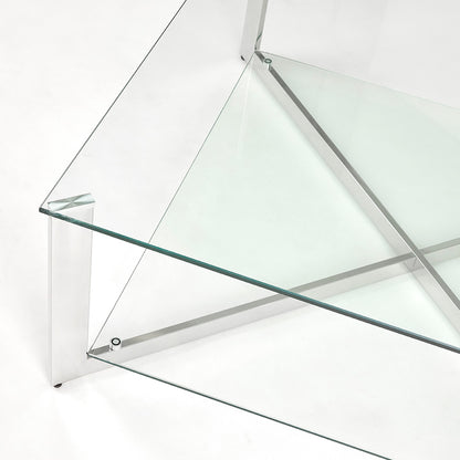 Maison Square Tempered Glass Coffee Table with Stainless Steel Frame