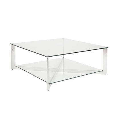 Maison Square Tempered Glass Coffee Table with Stainless Steel Frame