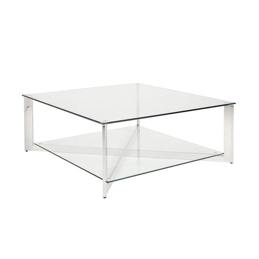 Maison Square Tempered Glass Coffee Table with Stainless Steel Frame