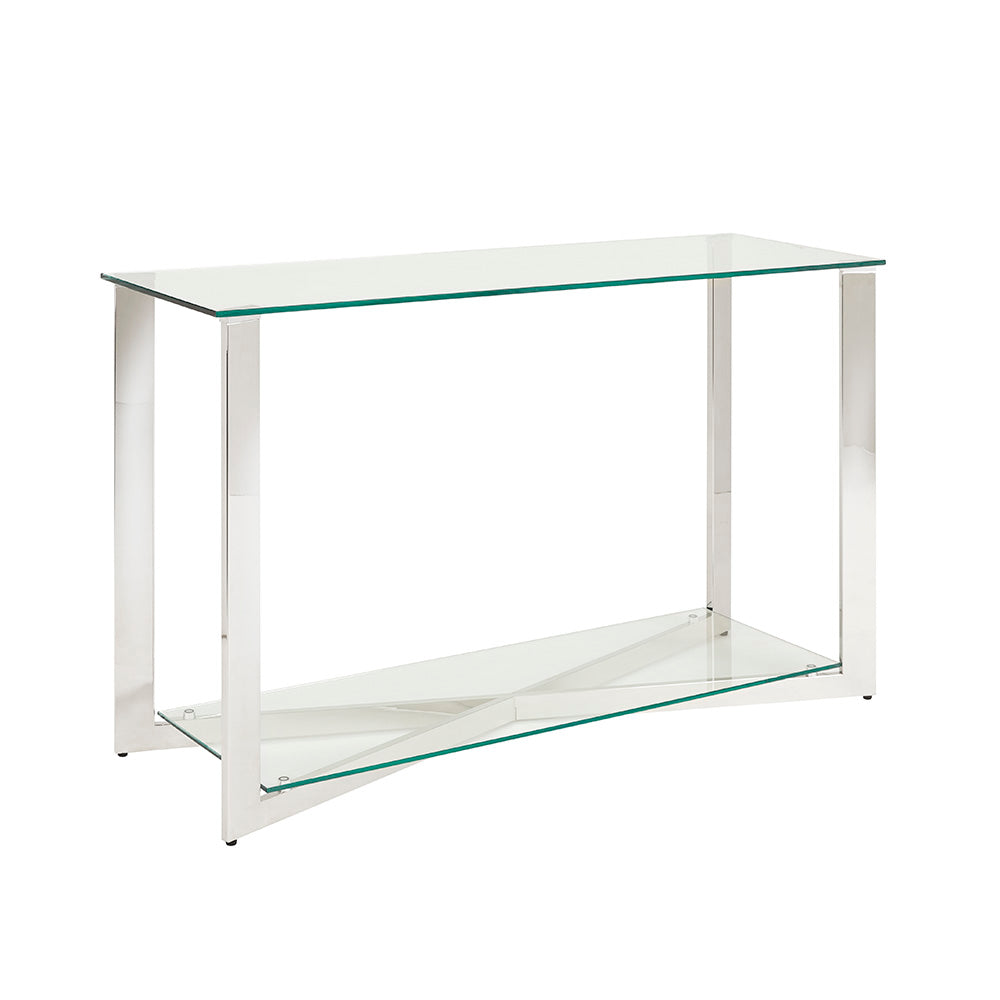 Maison Tempered Glass Console Table with Stainless Steel Frame