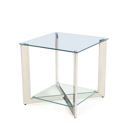 Maison Tempered Glass Top End Table with Stainless Steel Frame