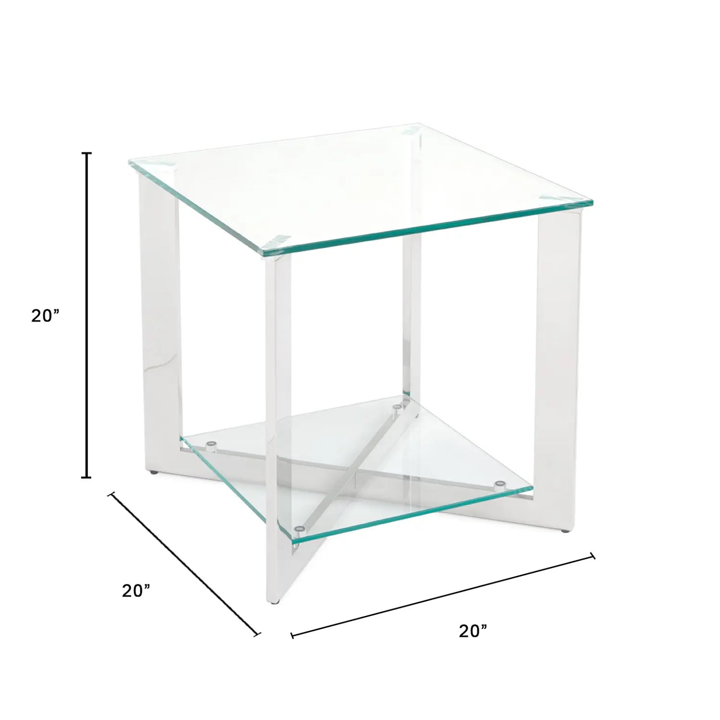Maison Tempered Glass Top End Table with Stainless Steel Frame