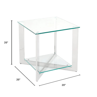 Maison Tempered Glass Top End Table with Stainless Steel Frame