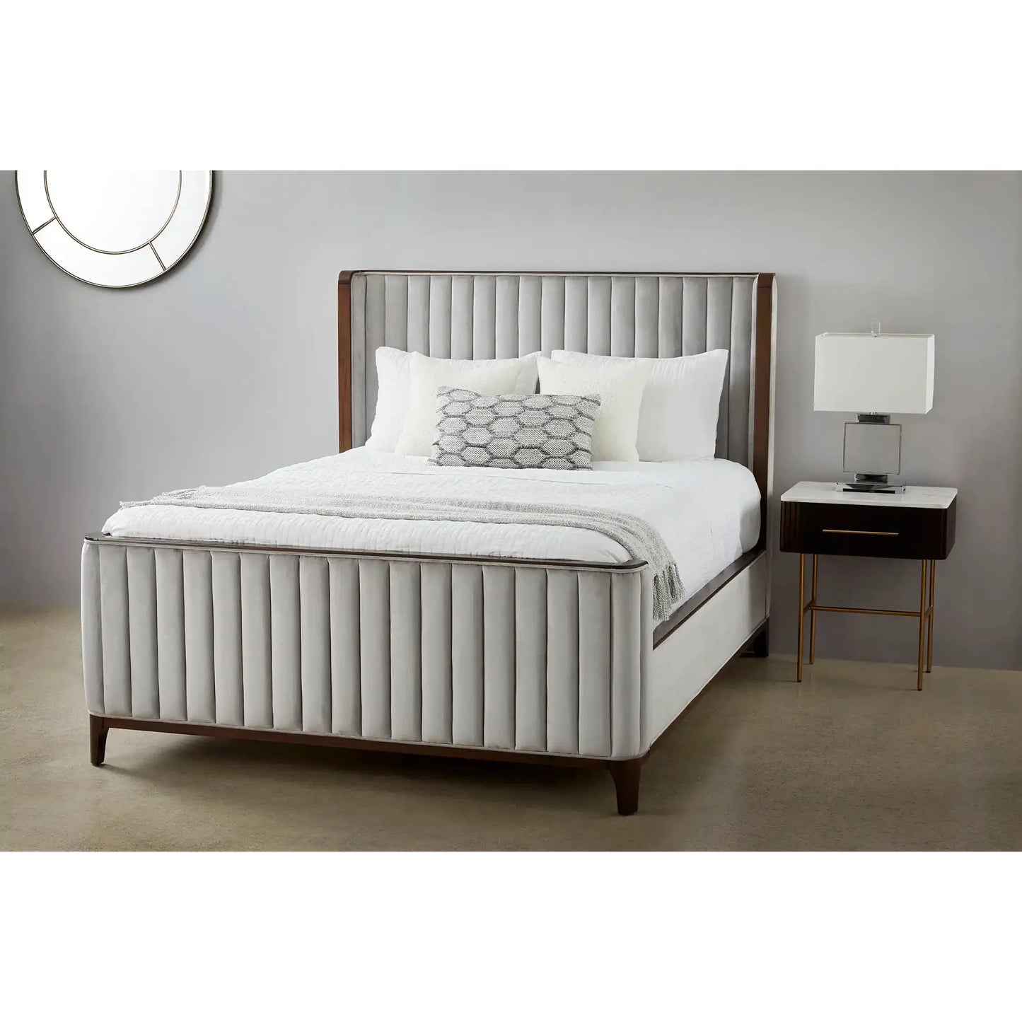 Majestic Tufted Velvet King Bed with Nailhead Trim & Wood Frame