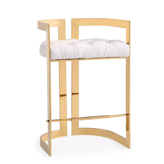 Majestic White Leatherette Counter Stool with Luxe Gold Frame