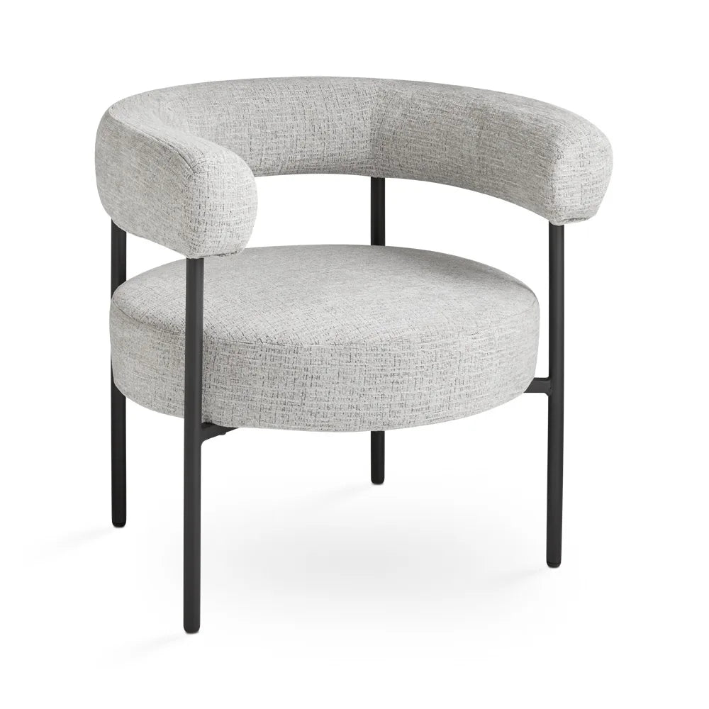 Mallory Grey Linen Accent Chair with Black Metal Frame, For Living Room