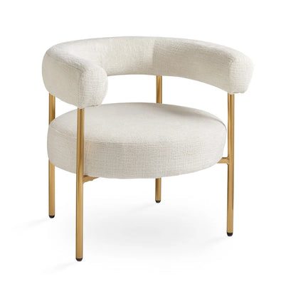 Mallory Ivory Linen Accent Chair with Brushed Gold Frame, For Living Room