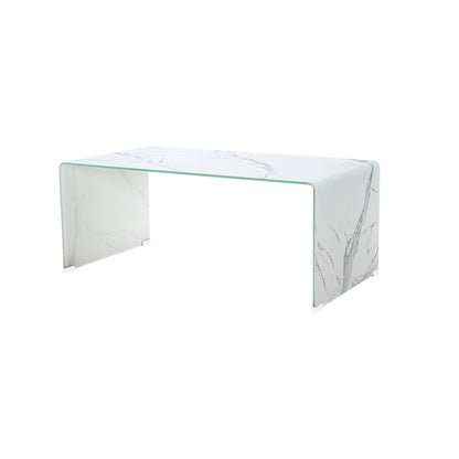 Marble Look Coffee Table – Space-Saving Bent Glass Design