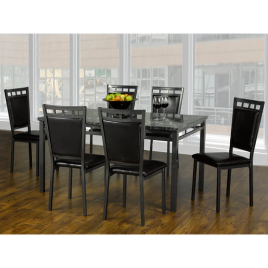 Dining table set with six black chairs 