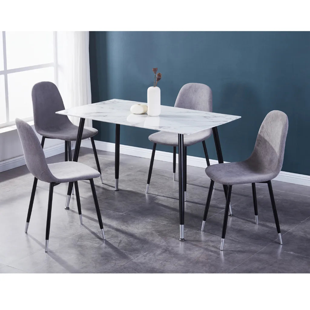 Dining table set with four grey chairs 
