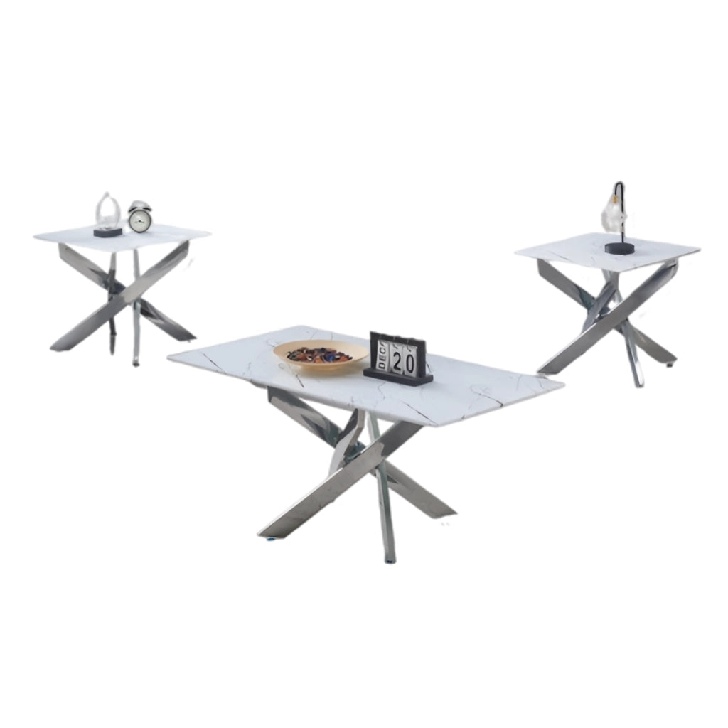 Set of three coffee tables with X-shaped legs on 