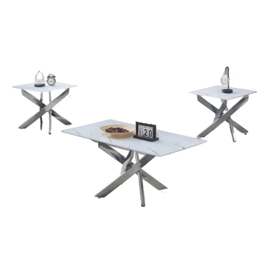 Set of three coffee tables with X-shaped legs on 