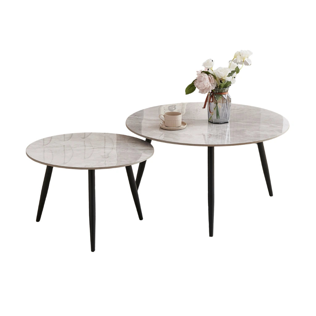 Set Of Two round marble coffee tables 