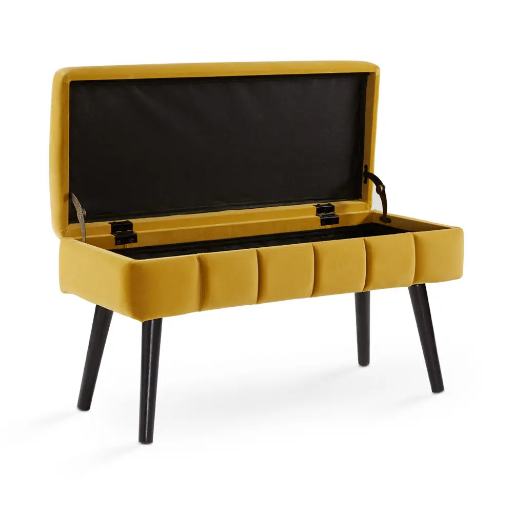 Marcella Ochre Yellow Living Room Storage Bench with Black Legs