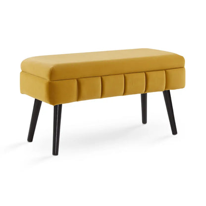 Marcella Ochre Yellow Living Room Storage Bench with Black Legs
