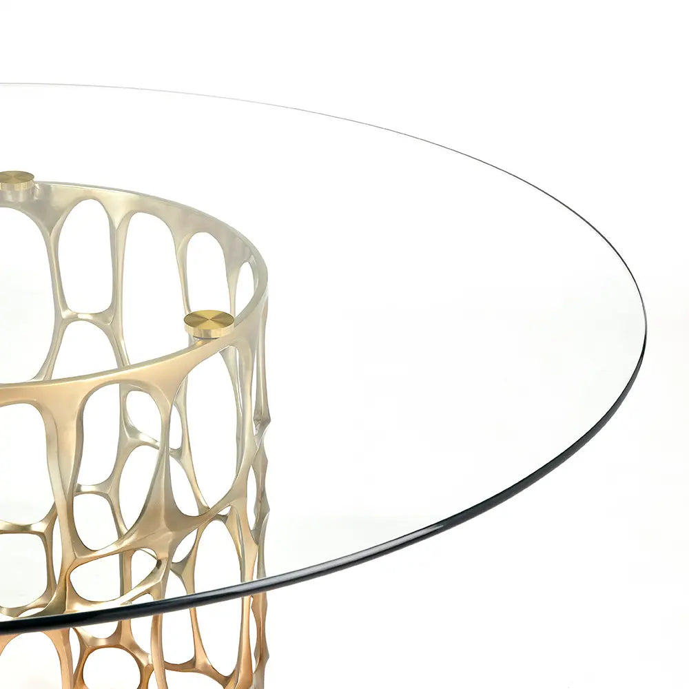 Mario Round Glass Top Dining Table with Gold Frame – 55 Inch