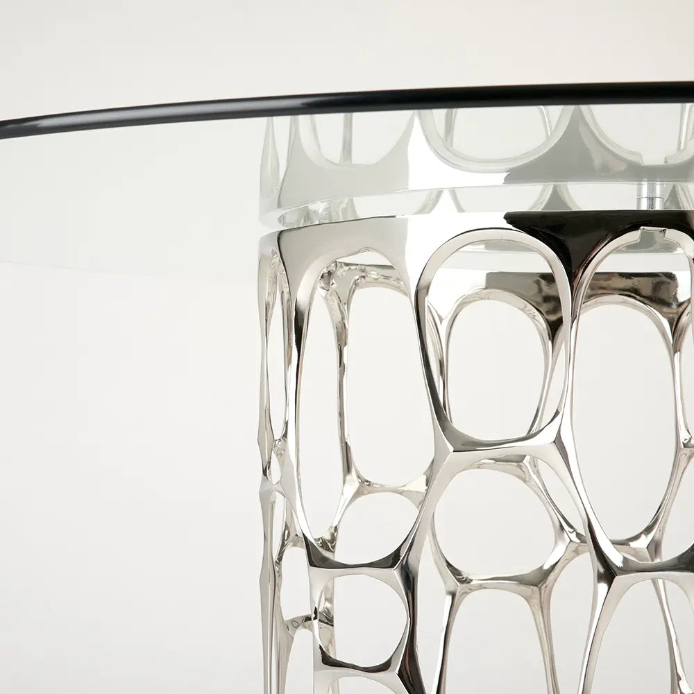 Mario Round Glass Top Dining Table with Aluminum Frame