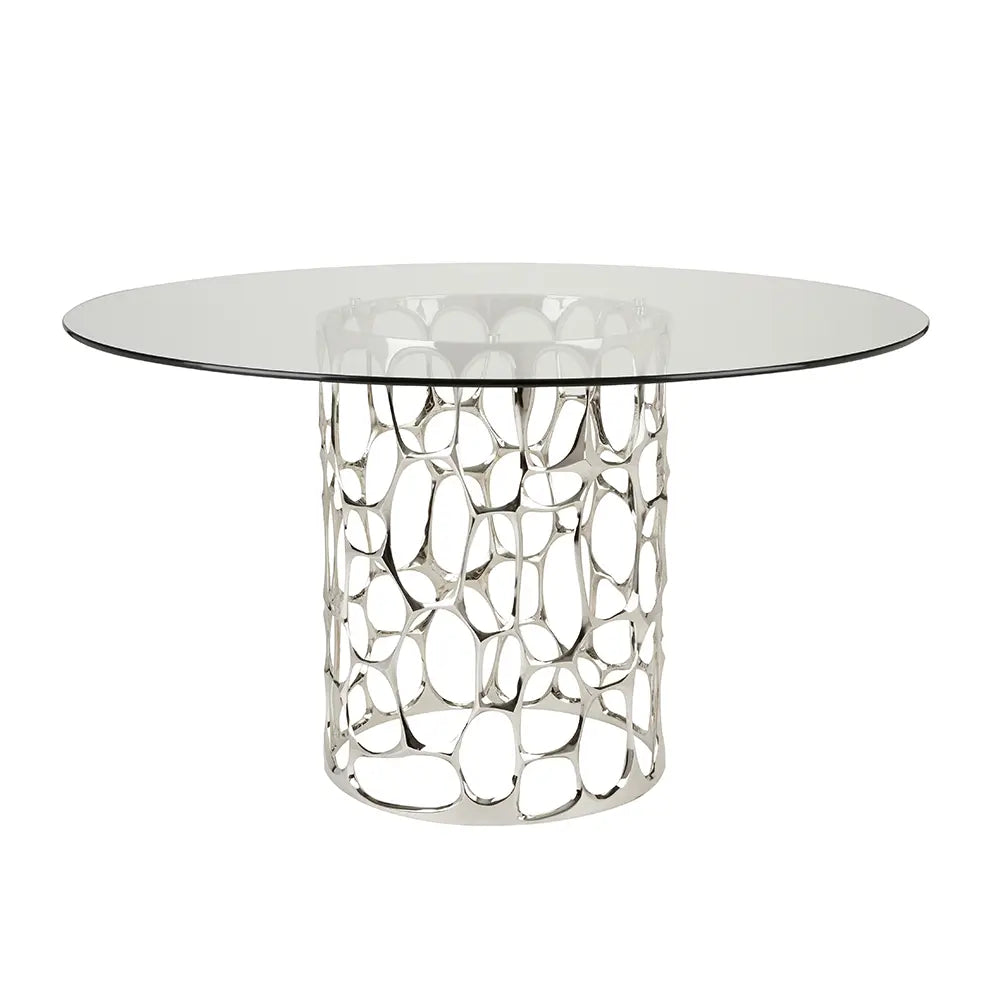 Mario Round Glass Top Dining Table with Aluminum Frame