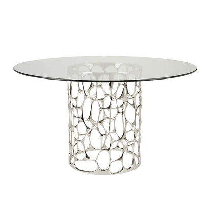 Mario Round Glass Top Dining Table with Aluminum Frame