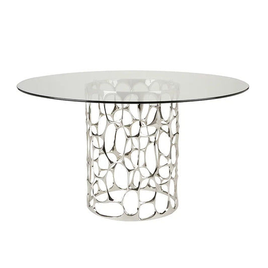 Mario Round Glass Top Dining Table with Aluminum Frame