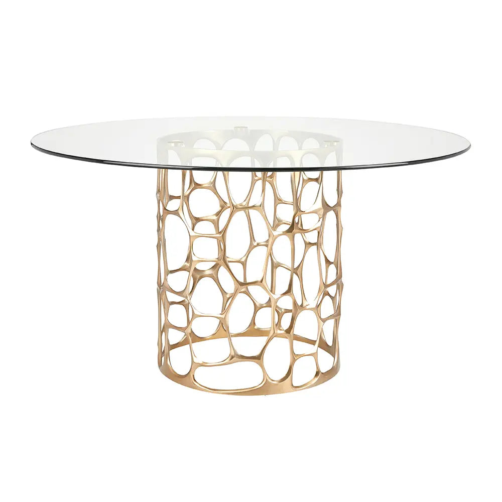 Mario Round Glass Top Dining Table with Gold Frame – 55 Inch