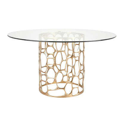 Mario Round Glass Top Dining Table with Gold Frame – 55 Inch