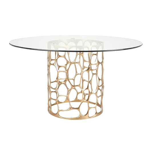 Mario Round Glass Top Dining Table with Gold Frame – 55 Inch