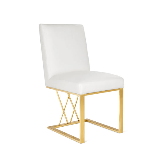 Martini White Leather Dining Chair with Gold Frame
