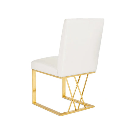 Martini White Leather Dining Chair with Gold Frame