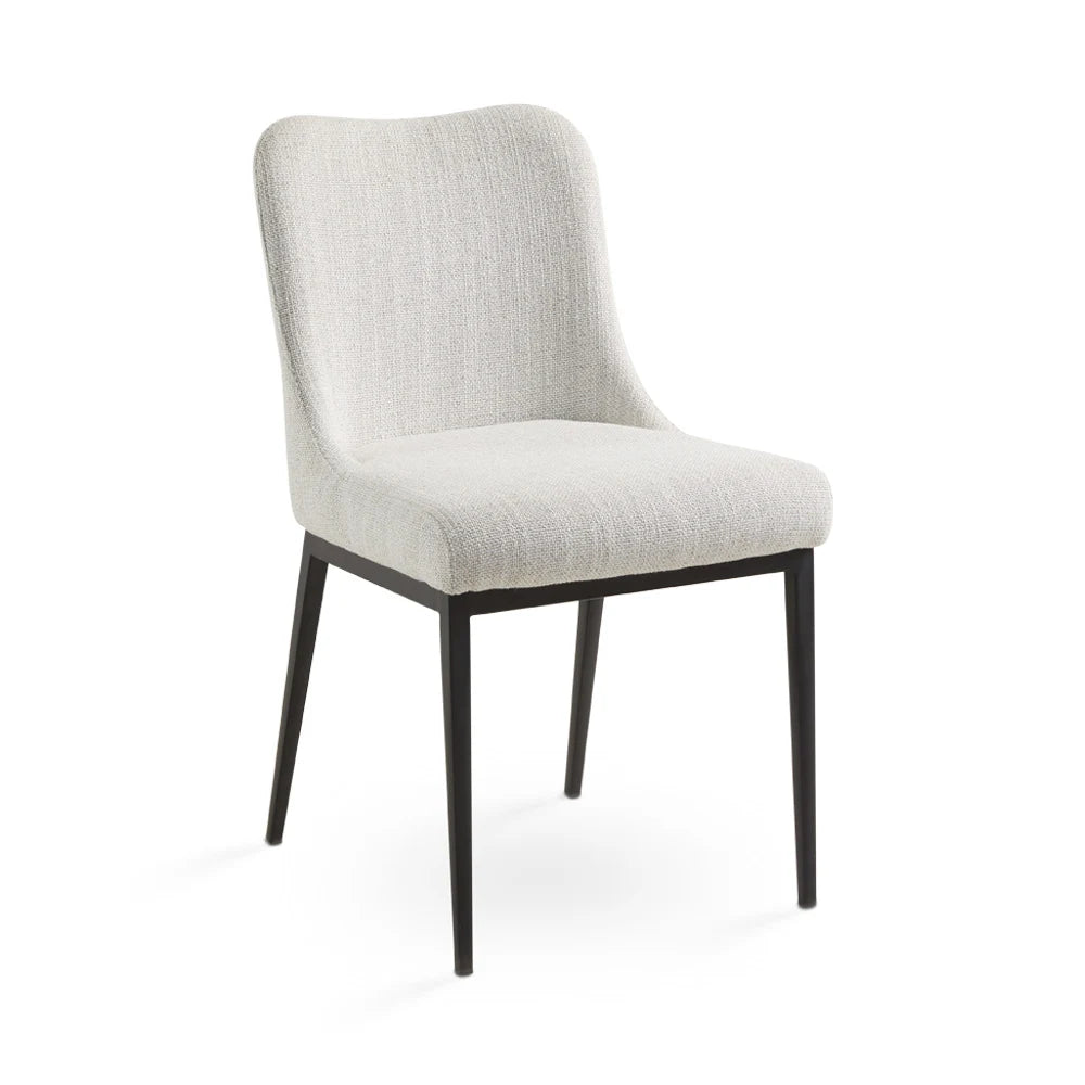 Maverick Modern Linen Dining Chair – Beige Fabric & Black Metal Legs