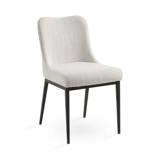 Maverick Modern Linen Dining Chair – Beige Fabric & Black Metal Legs