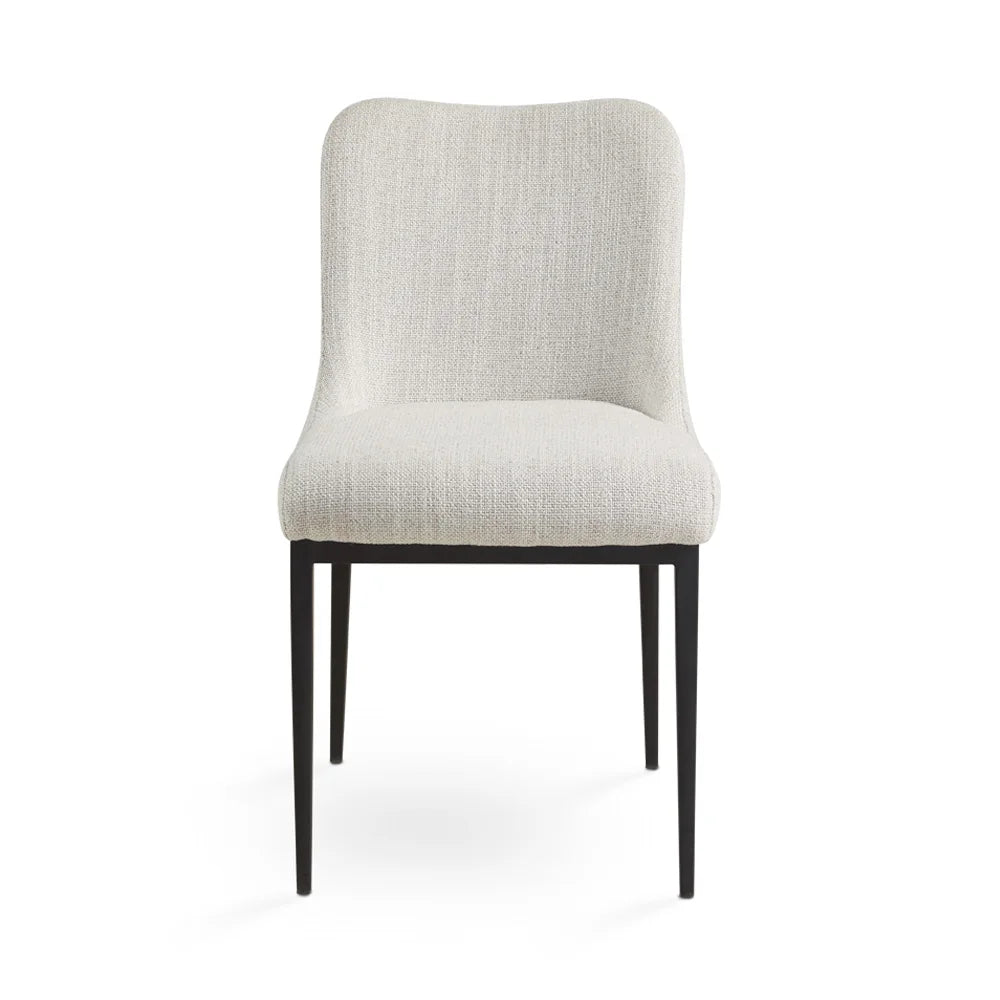 Maverick Modern Linen Dining Chair – Beige Fabric & Black Metal Legs
