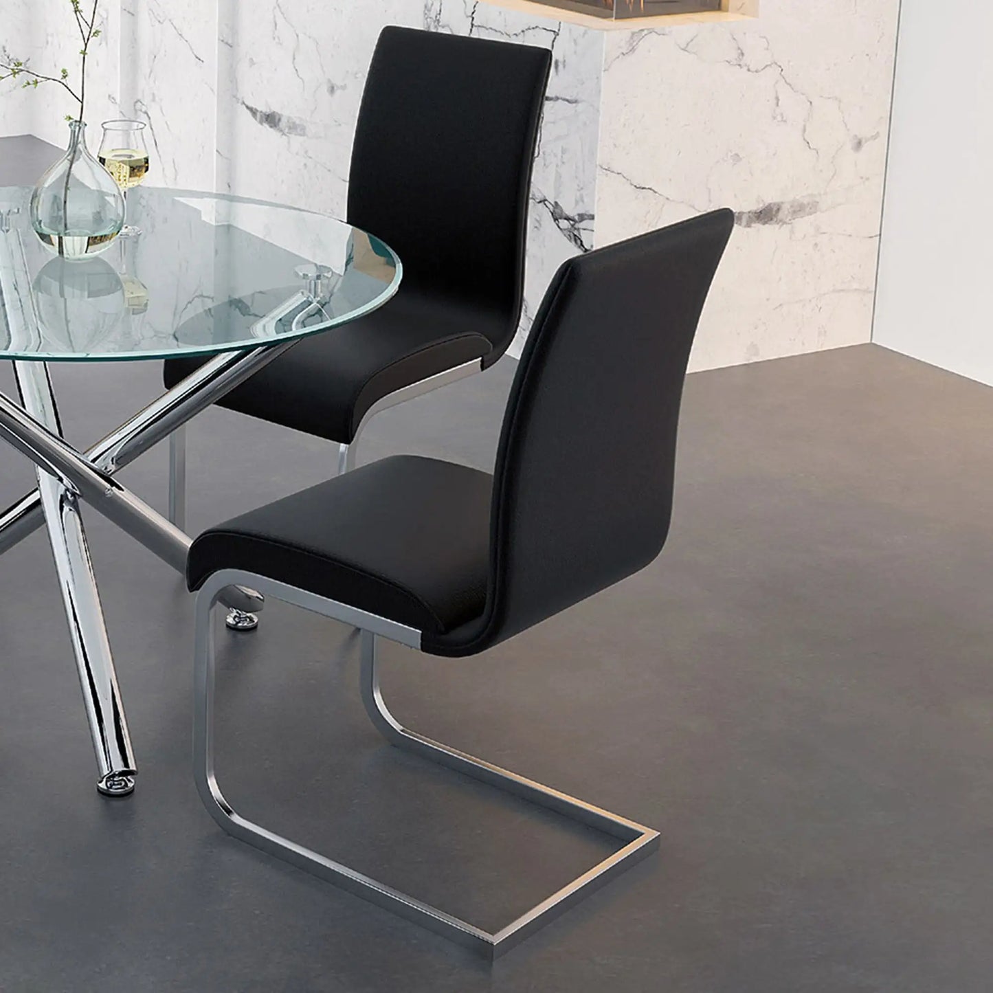 Maxim Faux Leather Dining Chairs Set of 2 with Chrome Legs