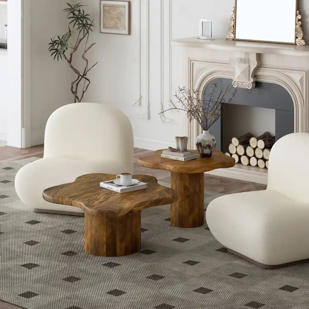 Mayal 2-Piece  Coffee Table Set With Solid Mango Wood, Modern Style