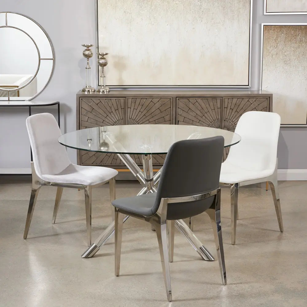 Minos Grey Velvet Dining Chair with Stainless Steel Legs