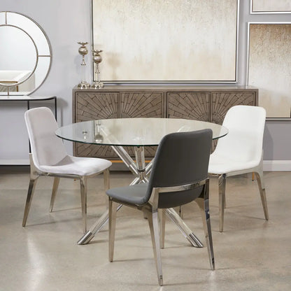 Minos Grey Velvet Dining Chair with Stainless Steel Legs