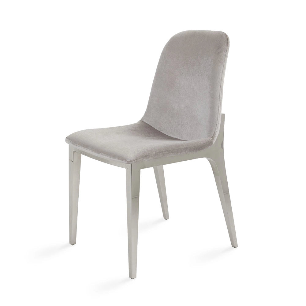 Minos Grey Velvet Dining Chair with Stainless Steel Legs