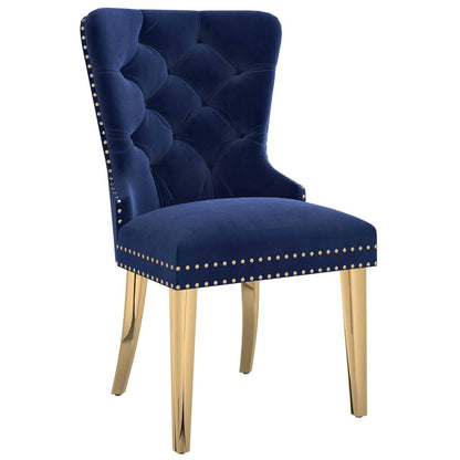 Mizal Navy Velvet Side Chair, with Gold Legs –  Set of 2