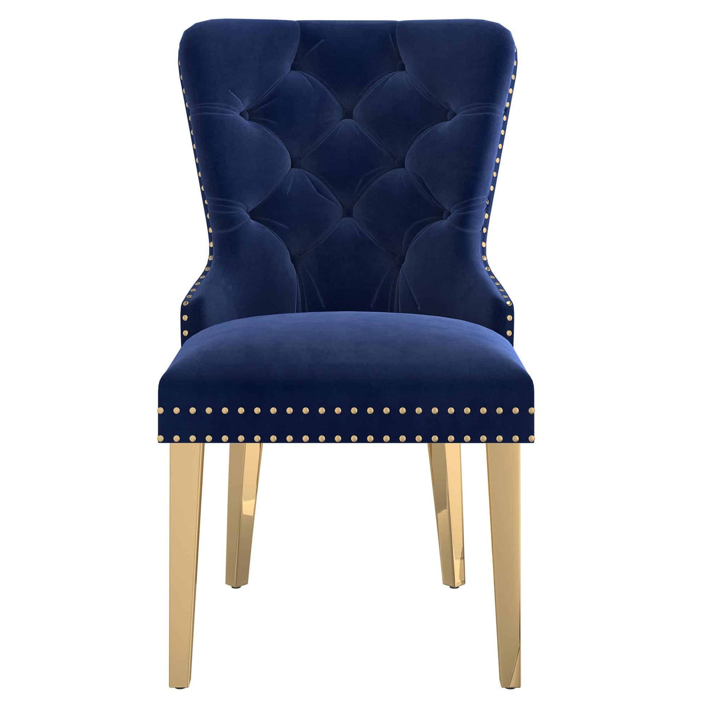 Mizal Navy Velvet Side Chair, with Gold Legs –  Set of 2