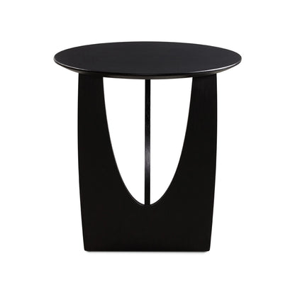 Modern Black Round End Table for Living Room – Oak Veneer Top