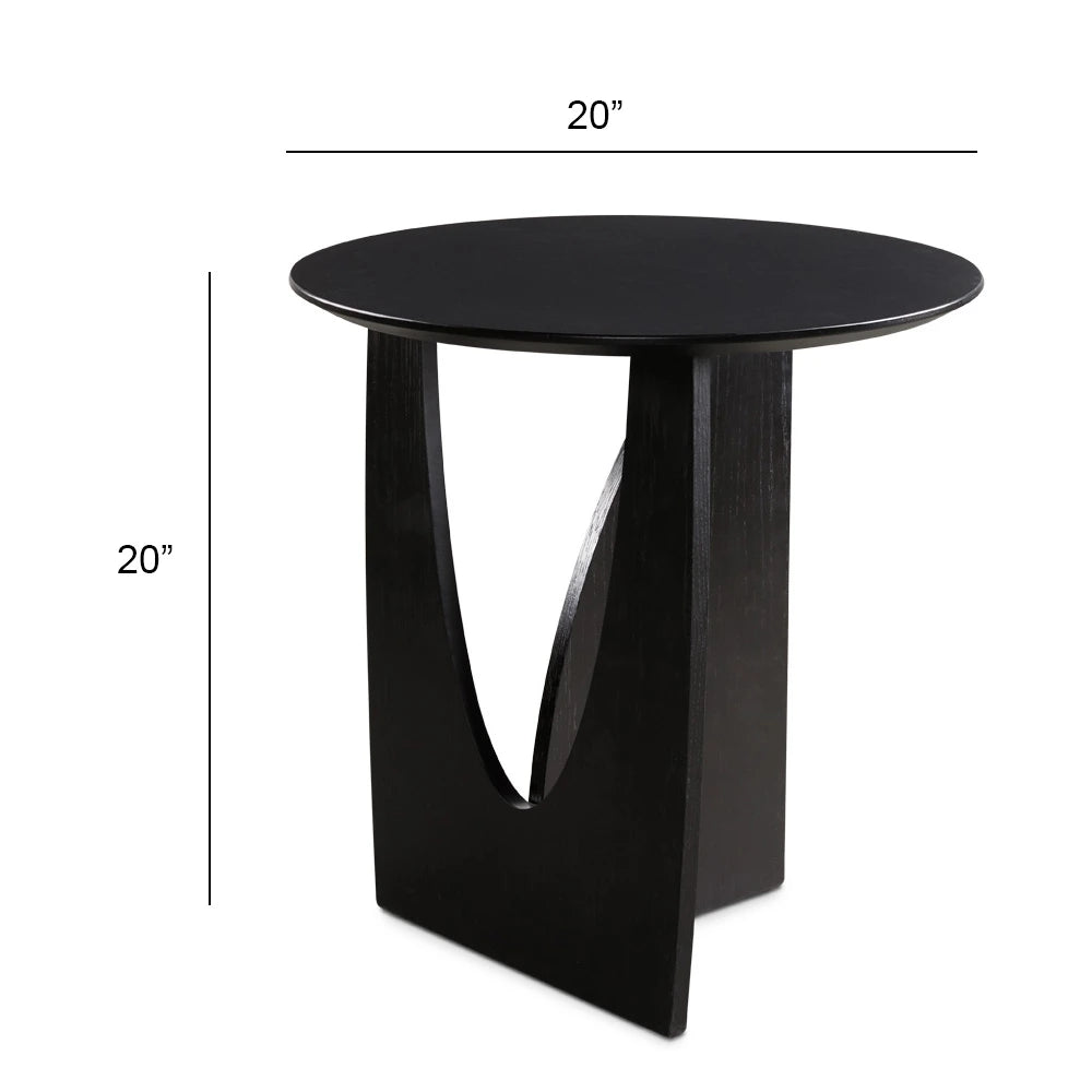 Modern Black Round End Table for Living Room – Oak Veneer Top