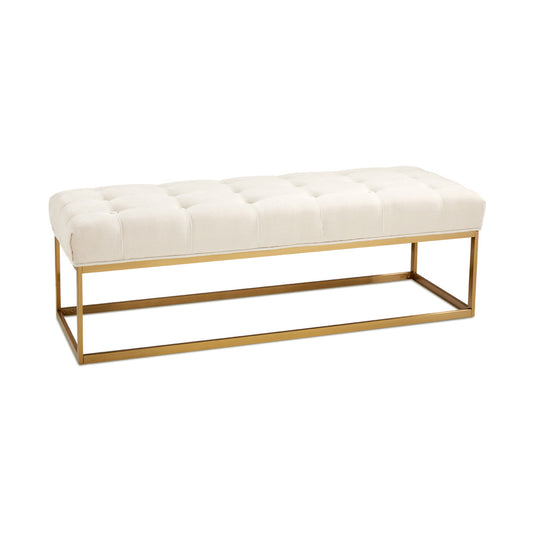 Modern Gold Bench with Tufted Ivory Linen Seat – 61" Wide