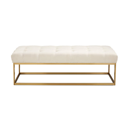 Modern Gold Bench with Tufted Ivory Linen Seat – 61" Wide