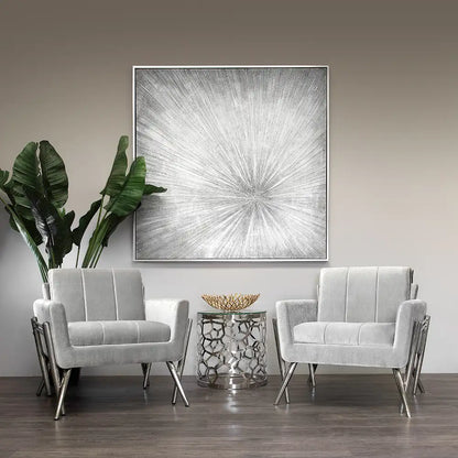 Grey Velvet Accent Chair  with Criss-Cross Legs. Available in Meuble Montreal
