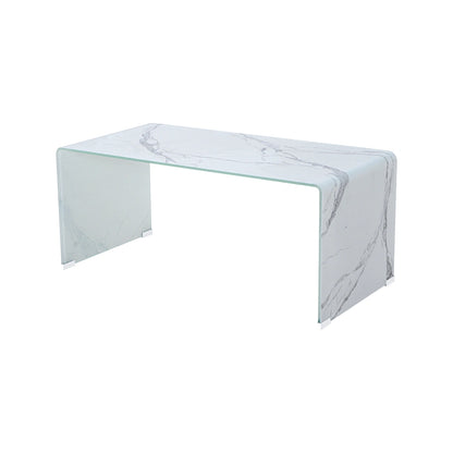 Modern Marble Look Coffee Table – Elegant Bent Glass Design